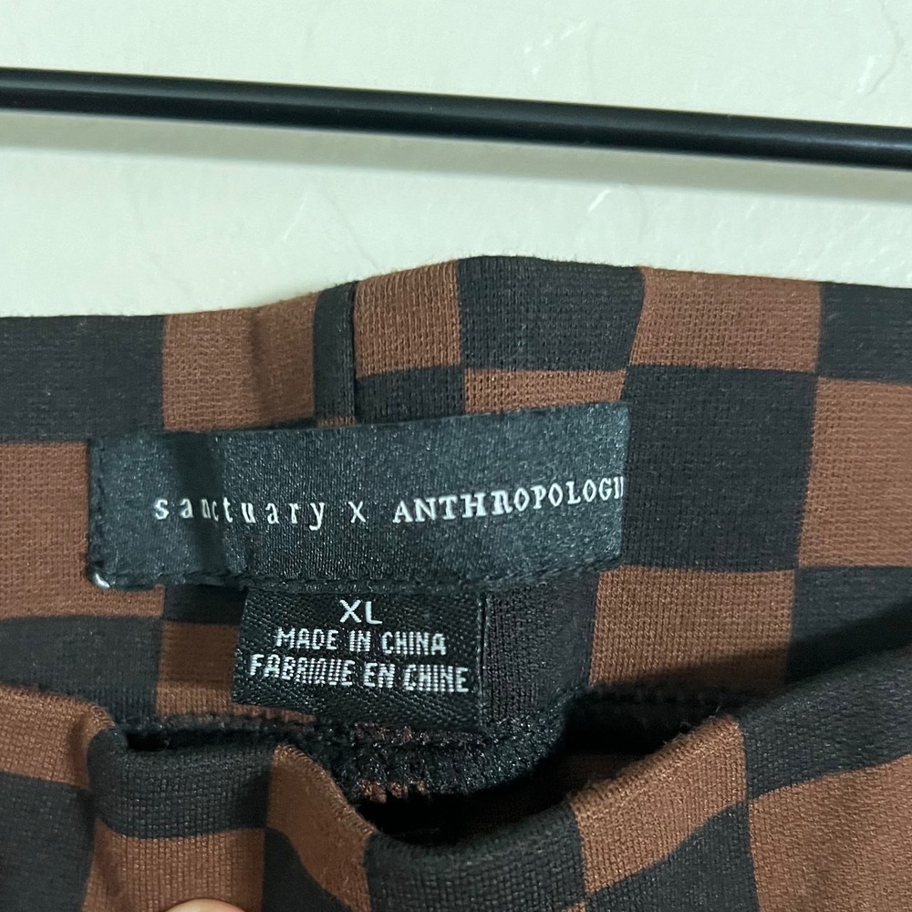 Sanctuary x Anthropologie Brown Black Checkered Slim Leg Pants XL Stretch Ponte - Picture 5 of 6